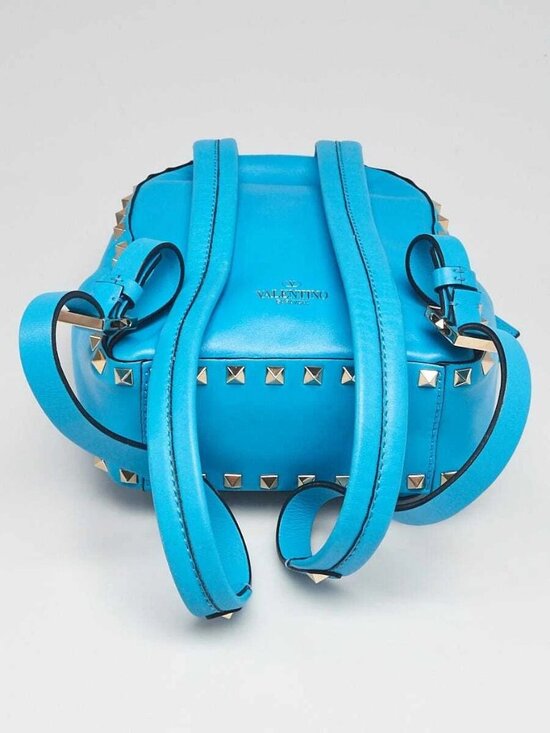 Valentino Bright Blue Smooth Leather Rockstud Mini Backpack Bag